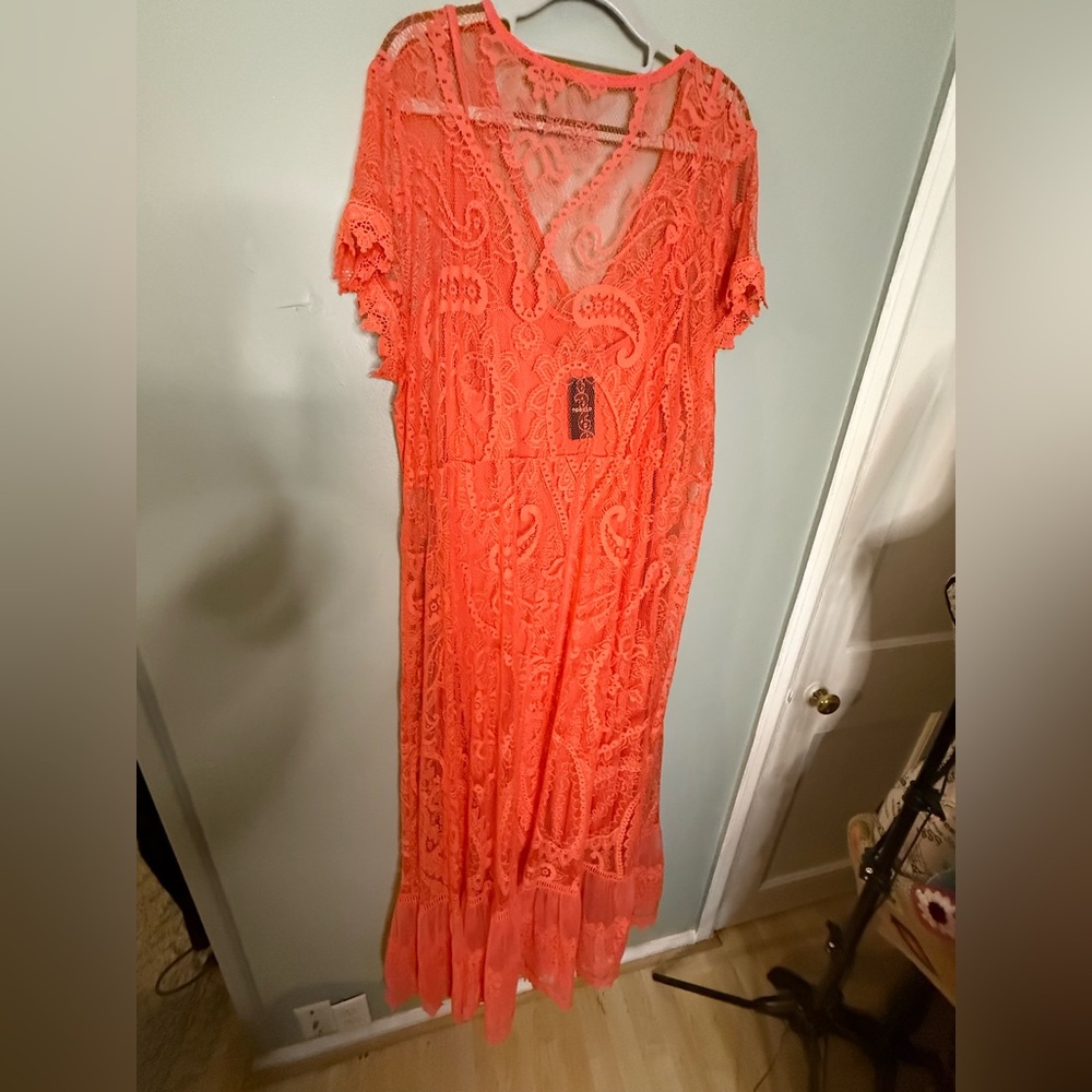 NWT Torrid Maxi Lace Button-Front‎ Dress in orange/pink - Picture 12 of 12